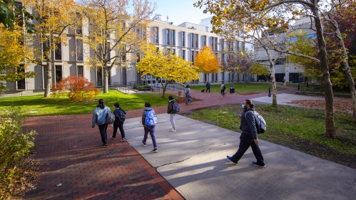 Students walk to class on the Newark campus