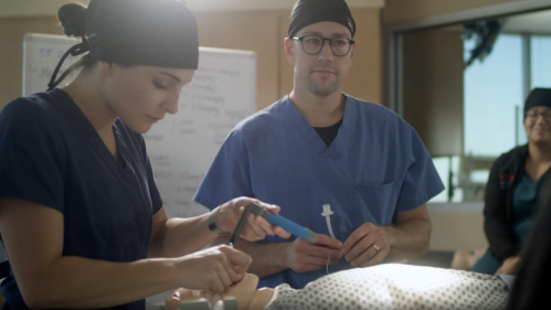 Students practice intubation in a simulation lab