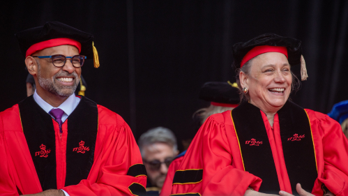 During commencement, Moghe bestowed an honorary doctor of laws degree upon Rajiv Vinnakota, a pioneering social entrepreneur, and an honorary doctor of letters degree upon Laurie Patton, president of the American Academy of Arts & Sciences.