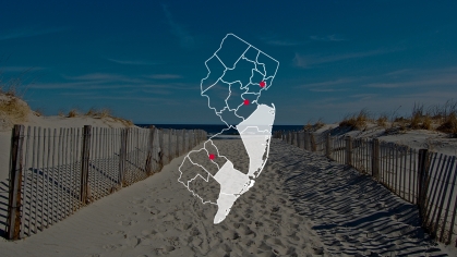 NJ Map Highlighting The Jersey Shore