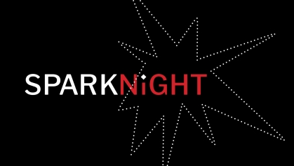 Black background with a spark outline with foreground text reading "Spark Night".