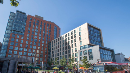Bus stop in front of The Yard and Sojourner Truth Apartments on College Avenue