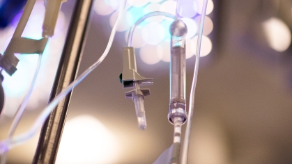 Saline drips in an operating room