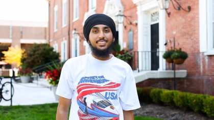 Rutgers University-New Brunswick sophomore Prabhjit Sandhu stands outside the College Avenue Gymnasium.