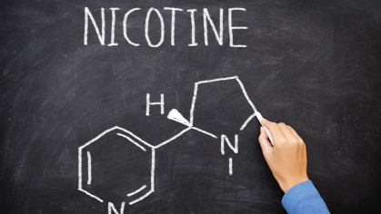 drawing of nicotine molecule on chalkboard