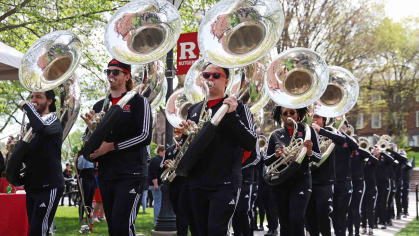 Members of the Marching Scarlet Knights perform on the College Avenue campus during Rutgers Day 2024.