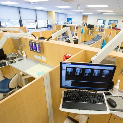 Pediatric exam spaces with computers at the Rutgers School of Dental Medicine in Newark