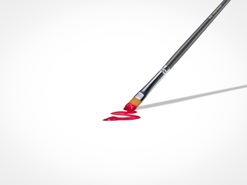 A paintbrush with red ink on a white background