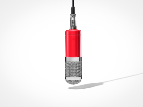 A red microphone on a white background