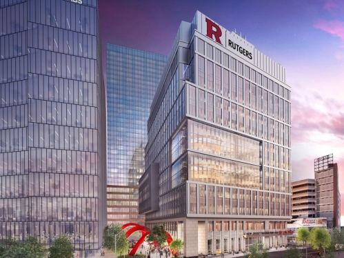 Rendering of the new Rutgers Health building at the HELIX