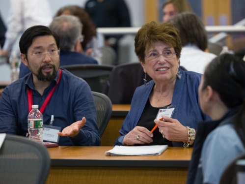 Participants talk in groups at the Integration Summit