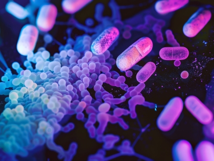 Illustration of antibiotics attacking bacteria