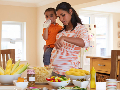 pregnant mom with child