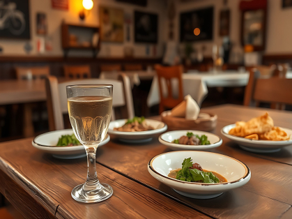 white wine on dinner table