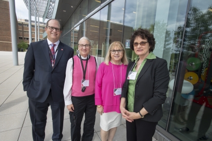 Michael E. Zwick (Rutgers Office for Research Senior Vice President), Gloria Bachmann and Amy Papi (co-chairs of the New Jersey One Health Steering Committee), and Cheryl Stroud (executive director, One Health Commission) at the Regional One Health Consortium. 