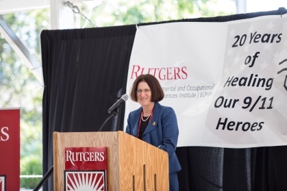 Iris Udasin speaks at a 20th anniversary of 9-11 ceremony