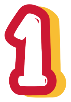 Red and yellow outline of the number 1